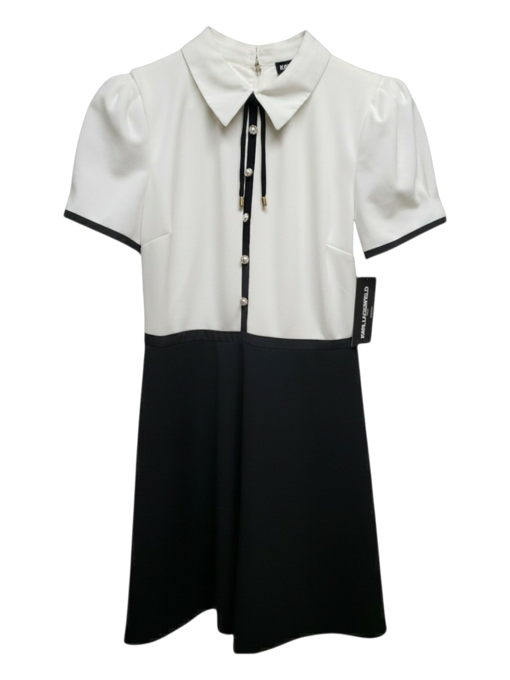 Karl Lagerfeld White Blouse with Black Trim and Pearl Buttons Size 4